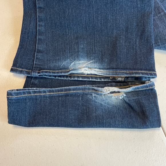 Paige Canyon Medium Dark Blue Wash Flare Leg Low Rise Denim Jeans W28 - Picture 10 of 14